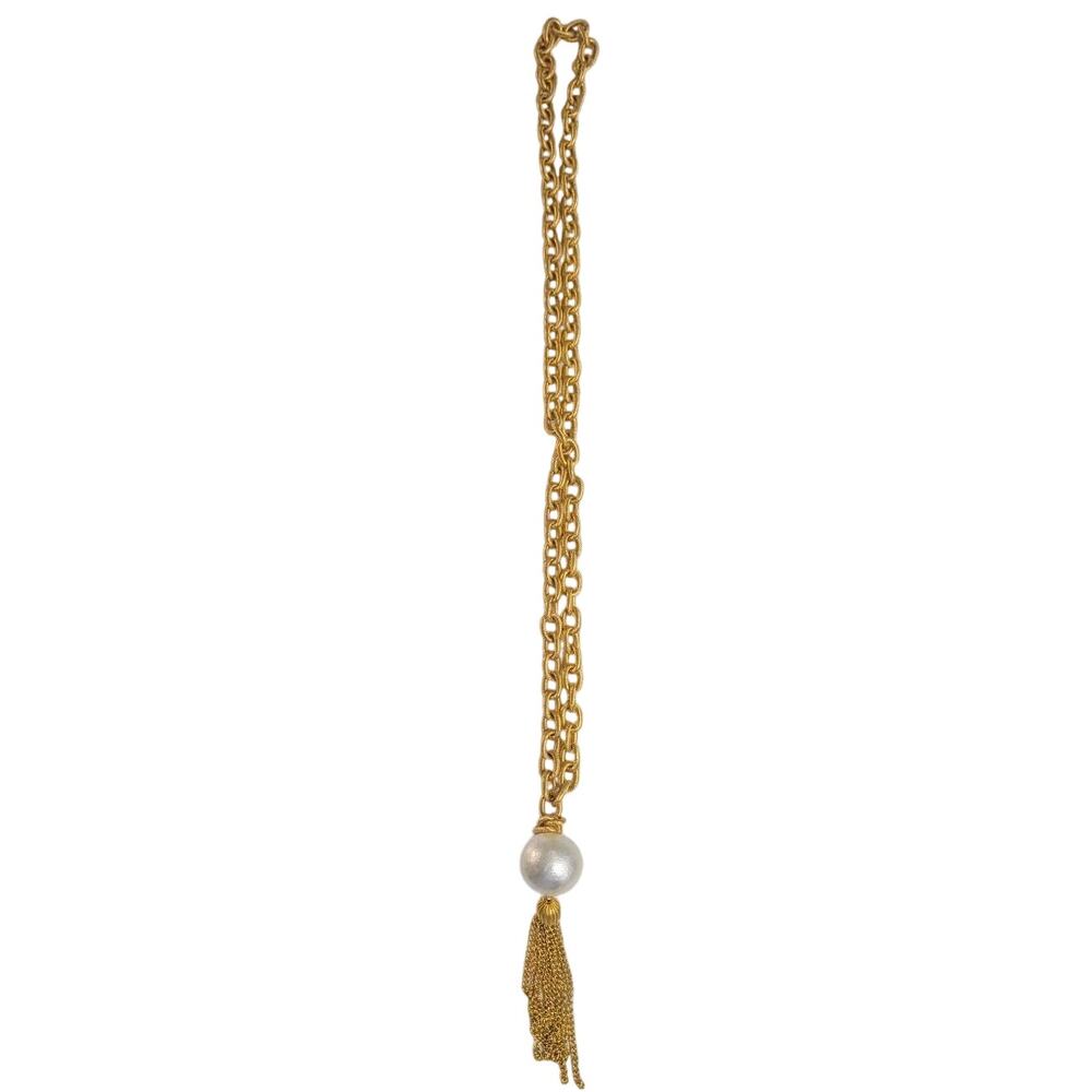 Vintage Tassel necklace brushed gold charm chunky.